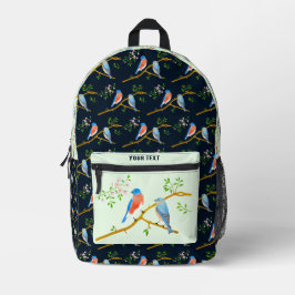 Mochila Impresa Pájaros Azules Blackpack Negro y Verde Pálido