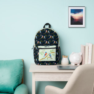 Mochila Impresa Pájaros Azules Blackpack Negro y Verde Pálido
