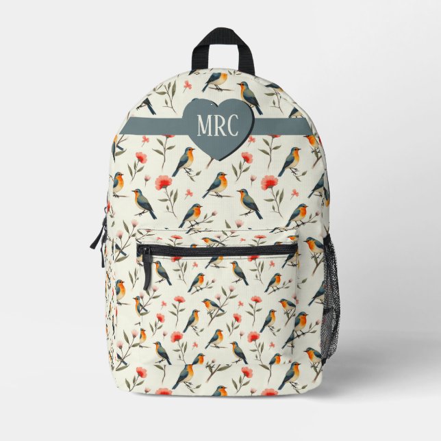 Mochila Impresa Pájaros y Flores (Anverso)