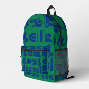 Mochila Impresa Palabras de texto Viajes con azul Verde