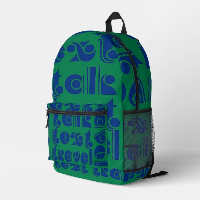 Mochila Impresa Palabras de texto Viajes con azul Verde (Esquina derecha trasera )