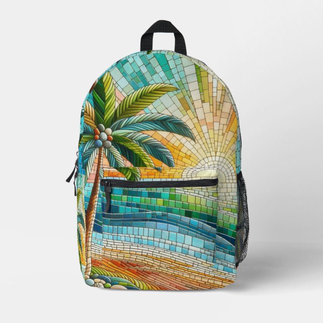 Mochila Impresa Palm Tree Mosaic Tropical Beach Sunset (Anverso)