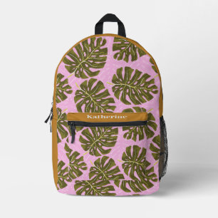 Mochila Impresa Palma Tropical Rosa Verde Marrón