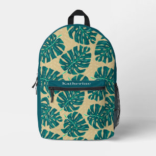 Mochila Impresa Palma Tropical Verde Aguamarina Beige