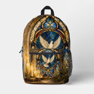 Mochila Impresa Paloma de Vidrio Emplomado de Navidad en Ventana