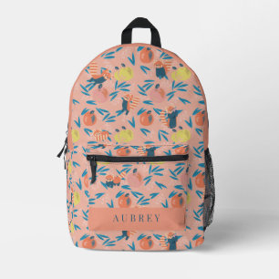 Mochila Impresa Panda Rojo y Manzana Patrón Coral Rosa
