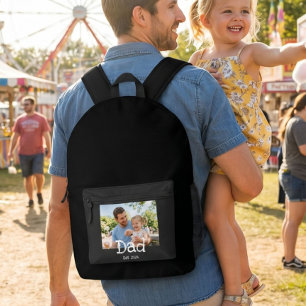 Mochila Impresa Papá Establecido Foto Divertida Negra Blanca