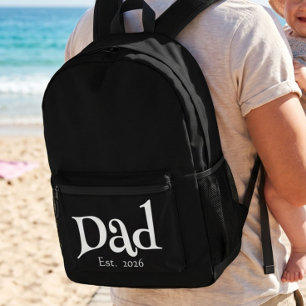 Mochila Impresa Papá Negro Establecido Nuevo Papá Simple y Negrita