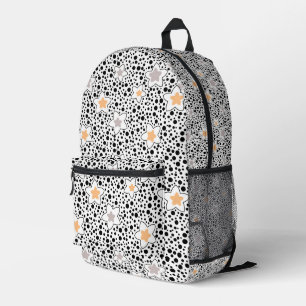 Mochila Impresa Paquetes de polka negros y blancos retro con estre