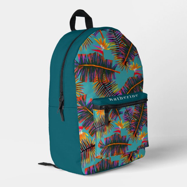 Mochila Impresa Paraíso de Palma Teal (Esquina izquierda trasera)