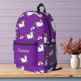 Mochila Impresa Paraíso mágico morado de unicornio