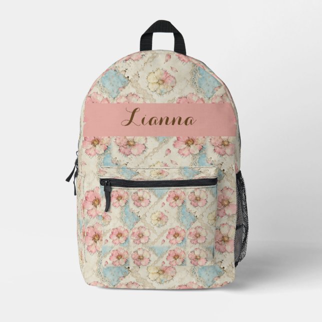 Mochila Impresa Parche Floral de Parcheado (Anverso)