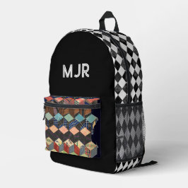 Mochila Impresa Parche Geométrico de Diamante Monograma Harlequin