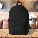 Mochila Impresa Pareja Monograma Elegante Minimalista Elegante Neg<br><div class="desc">Diseño minimalista de boda monograma con tipografía elegante en blanco sobre fondo negro. El texto puede ser personalizado fácilmente para su día especial!</div>