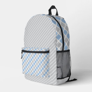 MOCHILA IMPRESA PASTEL AZUL & GRIS STRIPES Y PATRONES DE DIAMANTE