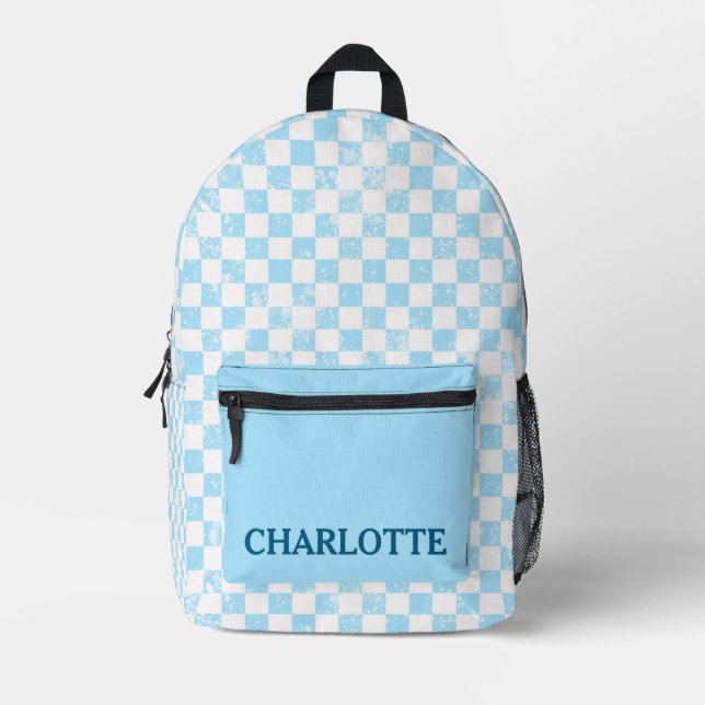 Mochila Impresa Pastel Baby Blue Checkered (Anverso)