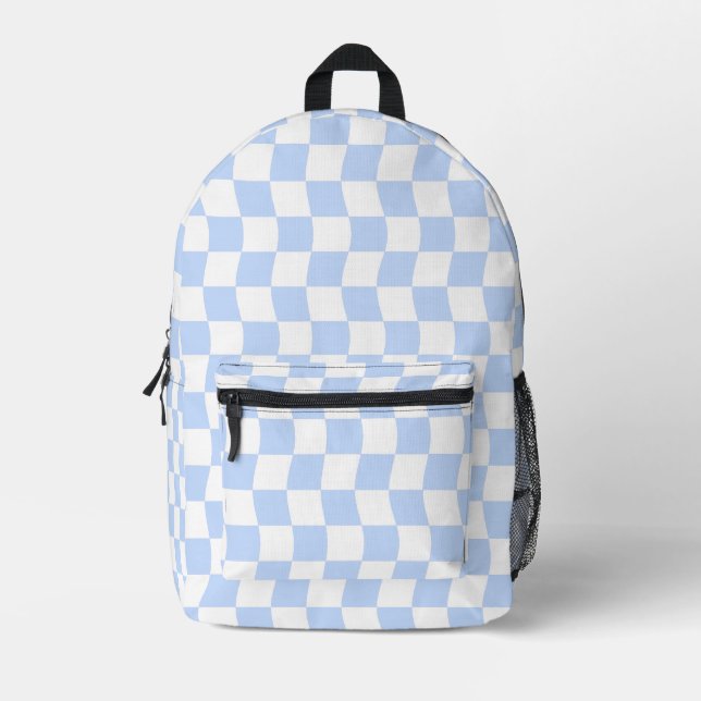 Mochila Impresa Pastel Blue White Retro Checkerboard Pattern (Anverso)