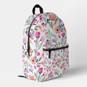 Mochila Impresa Pastel de patrón de flor de color de agua en el fl