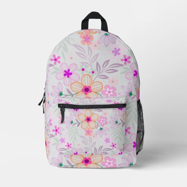 Mochila Impresa Pastel Floral Pattern Aesthetic School Backpack (Anverso)