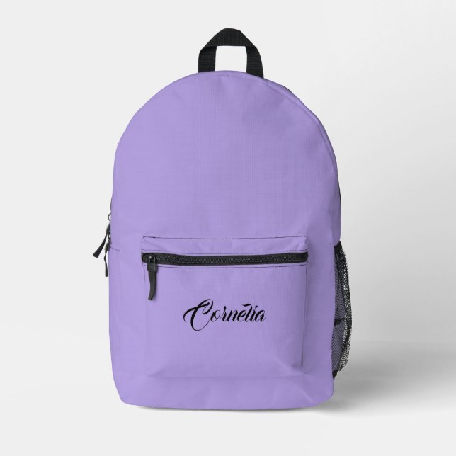 Mochila Impresa Pastel Lilac Gray | Nombre personalizado negro (Anverso)