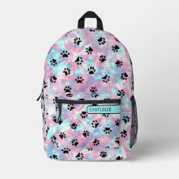 Mochila Impresa Pastel Polvo Pink Aqua Shibori Paw Pattern Cute