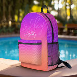 Mochila Impresa Pastel Púrpura Coral Rosa Ombre - enorme monograma<br><div class="desc">Un gradiente pastel colorido con tonos violeta,  rosa y coral. Un nombre enorme está en el frente. Incluye un patrón de gallos y chevron. Puede agregar un nombre,  un monograma u otro texto personalizado. Si necesita mover el dibujo,  haga clic en el botón personalizar para realizar cambios.</div>
