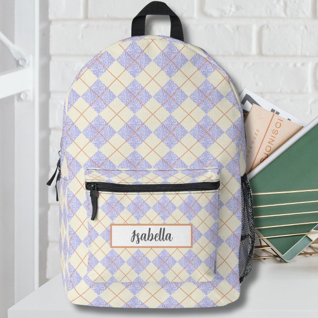 Mochila Impresa Pastel Púrpura Sobre El Patrón De Argyle De Diaman (Subido por el creador)