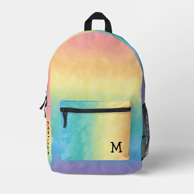 Mochila Impresa Pastel Rainbow Monogram Cute and Aesthetic Style (Anverso)