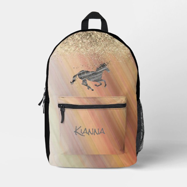 Mochila Impresa Pasteles de arcoiris Purpurinoso Unicornio persona (Anverso)