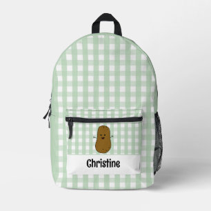 Mochila Impresa Patata Marrón Personalizada con Cuadros Verdes