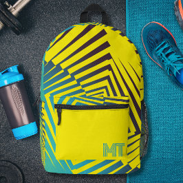 Mochila Impresa Patrón abstracto de estilo jungla verde amarillo b
