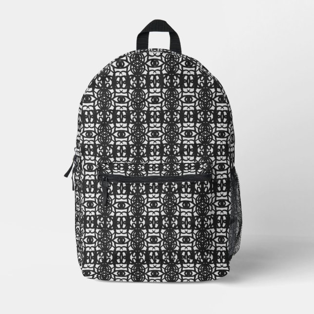Mochila Impresa Patrón abstracto único en blanco y negro (Anverso)