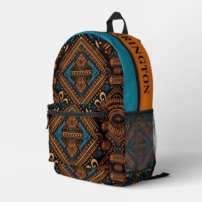 Mochila Impresa Patrón africano de nombre personalizado (Esquina derecha trasera )