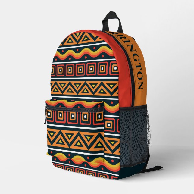 Mochila Impresa Patrón africano de nombre personalizado (Esquina derecha trasera )