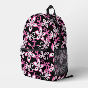 MOCHILA IMPRESA PATRÓN ALOHA HAWAII EN NEGRO/ROSA