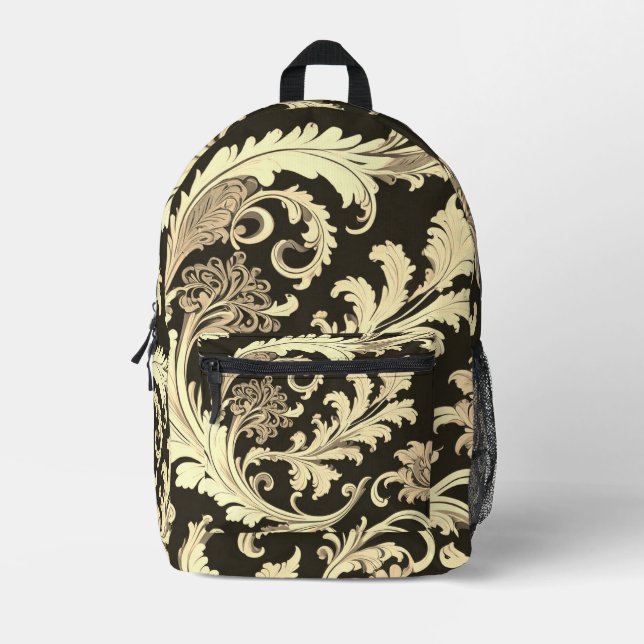 Mochila Impresa Patrón Antiguo Fleur Marrón (Anverso)