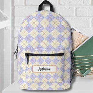 Mochila Impresa Patrón Argyle de Morado Pastel sobre Diamantes Ama