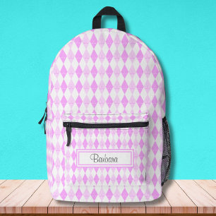 Mochila Impresa Patrón Argyle Personalizado con Tema de Golf Rosa 