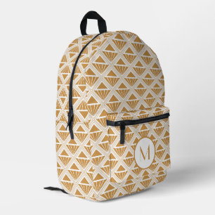 Mochila Impresa Patrón Art Déco dorado y blanco con rombos