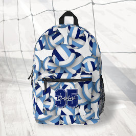 Mochila Impresa Patrón azul de voleibol blanco con número de nombr