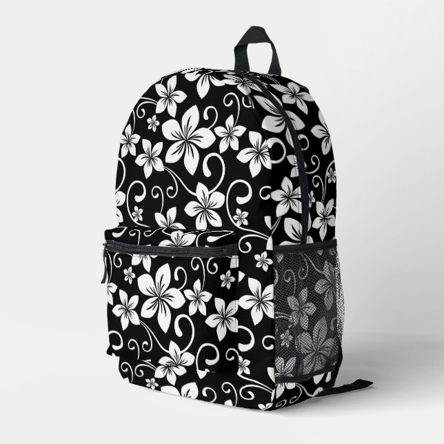 MOCHILA IMPRESA PATRÓN AZUL HAWAII EN NEGRO (Esquina derecha trasera )