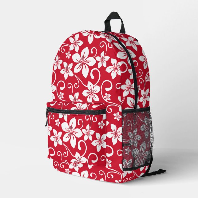 MOCHILA IMPRESA PATRÓN AZUL HAWAII EN ROJO (Esquina derecha trasera )