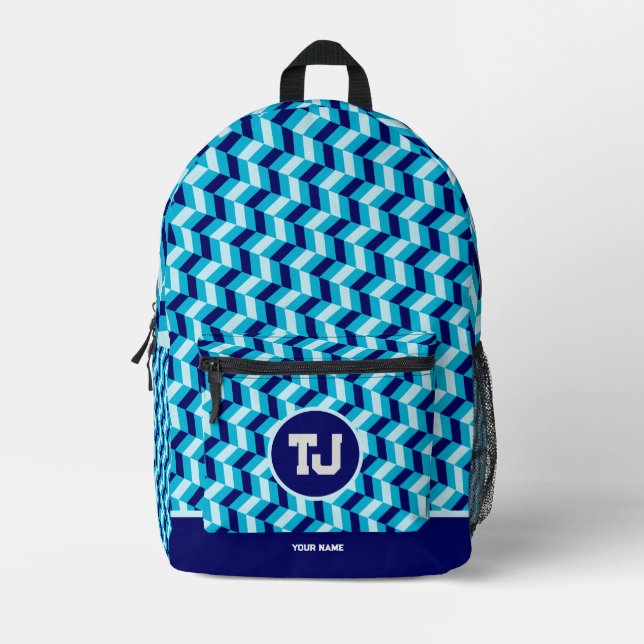 Mochila Impresa Patrón azul moderno de vuelta a la escuela (Anverso)