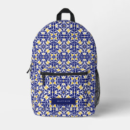 Mochila Impresa Patrón azul y amarillo de mosaicos mediterráneos