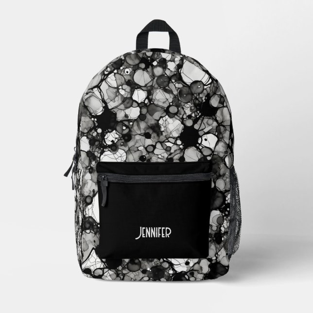 Mochila Impresa Patrón blanco negro Tinta de alcohol personalizada (Anverso)