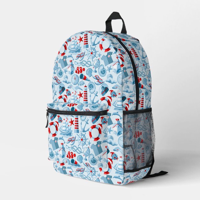 Mochila Impresa Patrón Blanco Y Azul Náutico Rojo (Esquina derecha trasera )