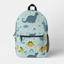 Mochila Impresa Patrón Boho de Dinosaurios Feliz de Oro Azul