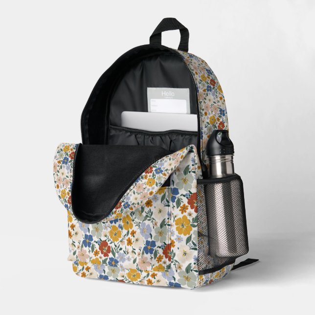 Mochila Impresa Patrón Boho de Pradera de Flores Silvestres (Esquina trasera derecha (abierta))