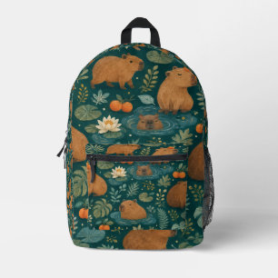 Mochila Impresa Patrón Botánico de Capibara Adorable