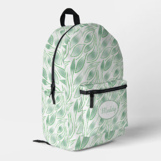 Mochila Impresa Patrón Botánico de Hoja Verde Abstracto